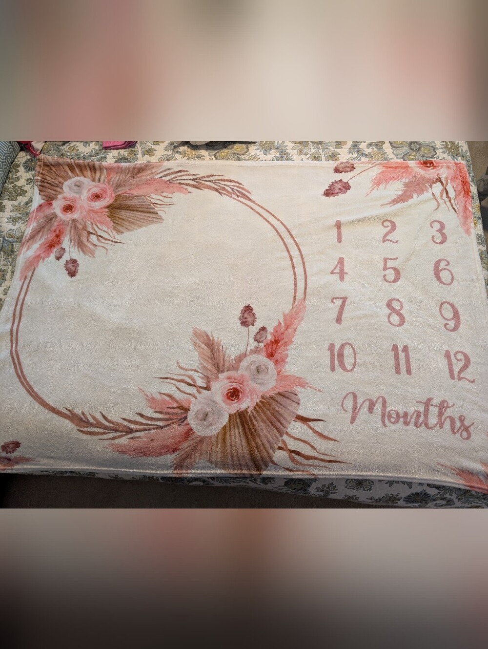 Boho Floral Baby Milestone Blanket Pink Monthly Photo Blanket 1-12 Months